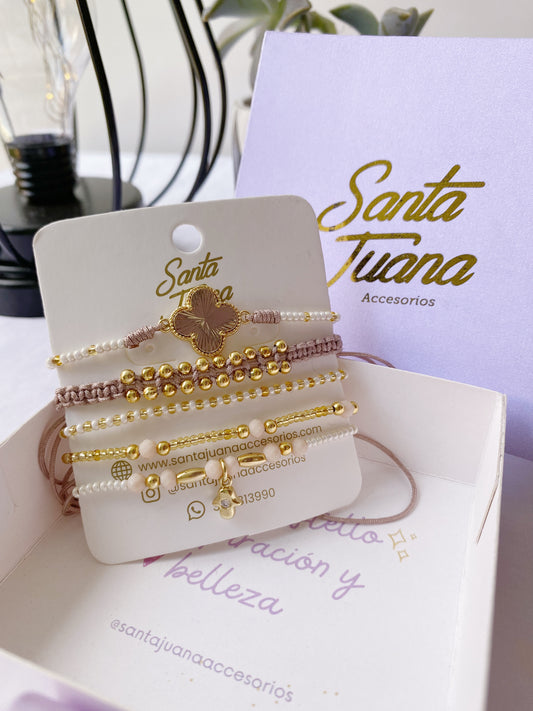 Set Pulseras Trébol Blanca